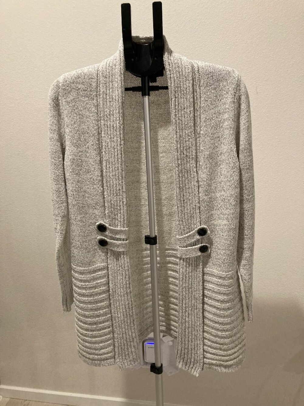 Fortune + Ivy Heather Gray Marled Knit Open Front Cardigan Sweater Size Medium